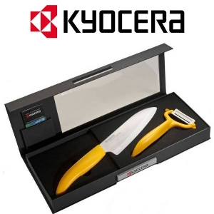 Kyocera - Santoku Knife Set 140mm + Yellow Vegetable Peeler with White blade