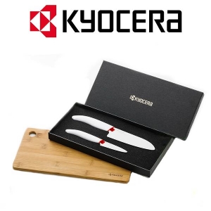 Kyocera - Set Paring Knife 75mm + Santoku Knife 140mm + Bamboo Cutting Board