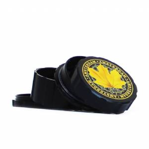 Metal Grinder Canadian Weed Leaves Black  55mm - 4 Parts