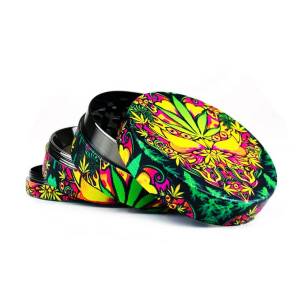 Metal Grinder Psy Weed Leaves Design Mixed 4 Parts - 50mm