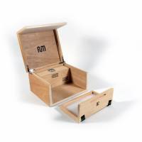 Fum Box Small B4CC - Table Box with Humidifier - Natural Okume Wood 