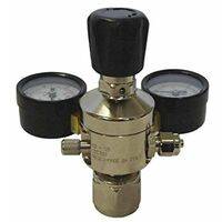 Pressure reducer with two pressure gauges with connection for refillable cylinder