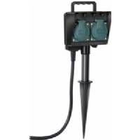 Garden socket and support for ground fixing IP44 2 sockets 1,4m